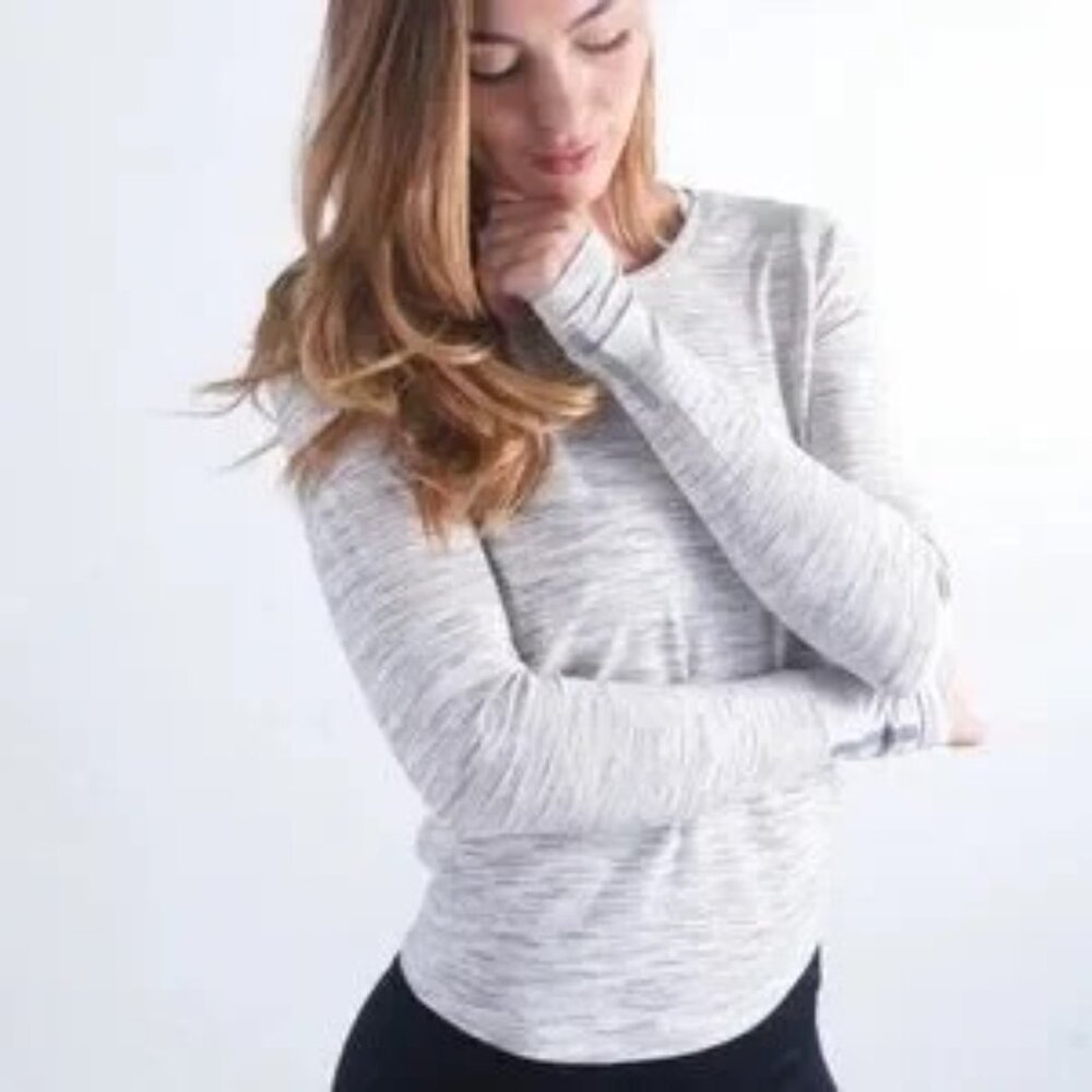 Women's Zyia Active Gray Split Back Long Sleeve Top Stretch Sporty Size XLarge